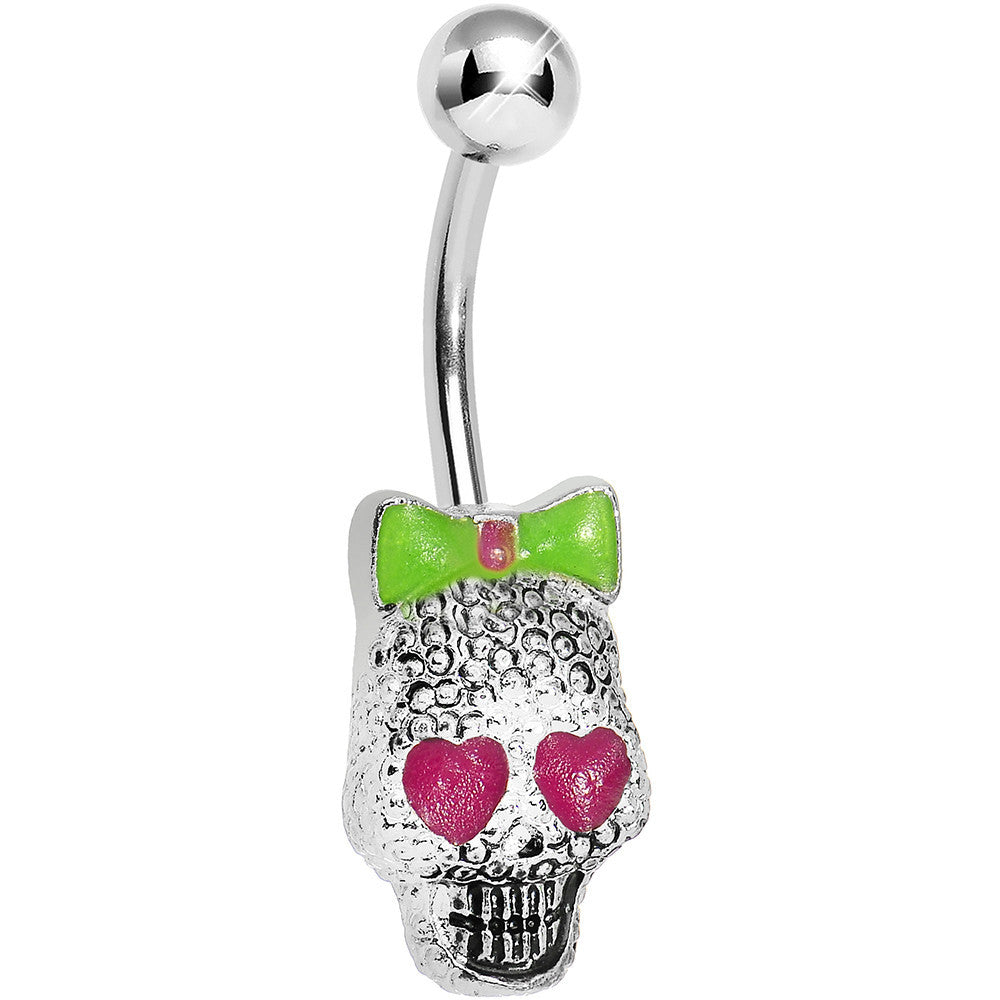 Lower Mount Cute Metal Pink Heart Sugar Skull Belly Ring