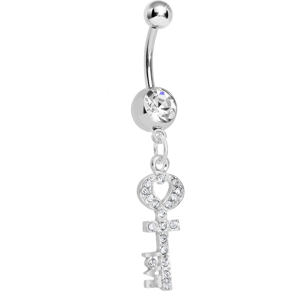 Clear Gem Key to God's Love Dangle Belly Ring