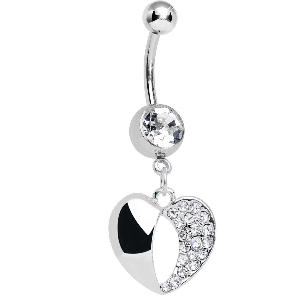 Crystalline Gem Paved Reflective Heart Dangle Belly Ring