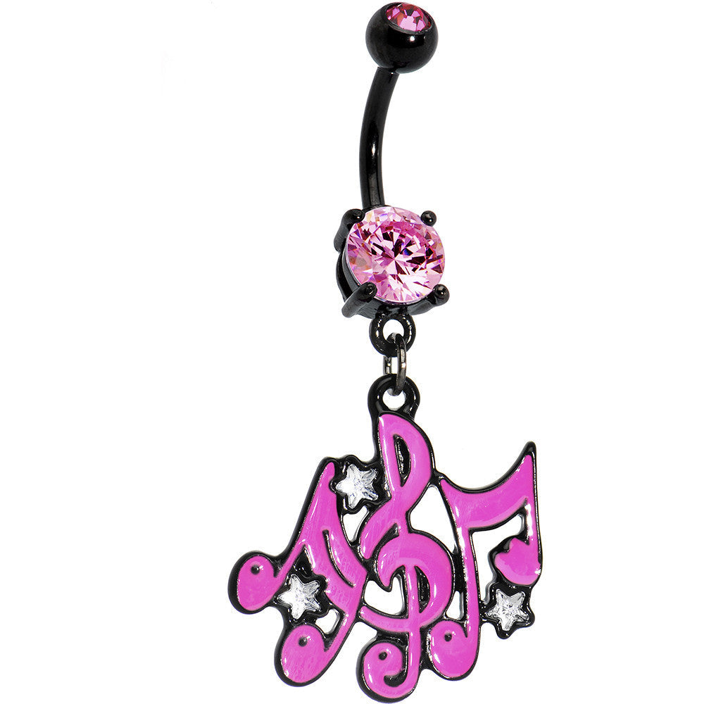 Pink Gem Black Superstar Music Note Dangle Belly Ring