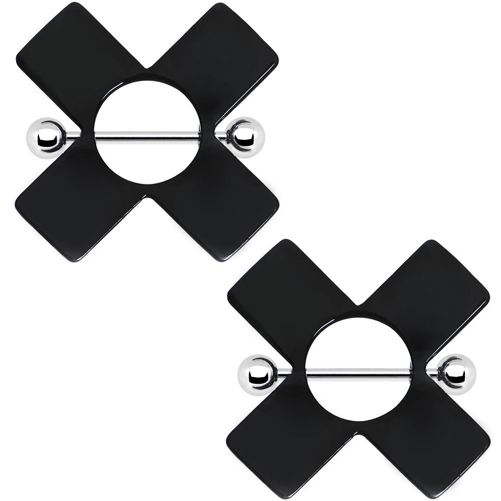 14G Black Acrylic X Nipple Shield Set