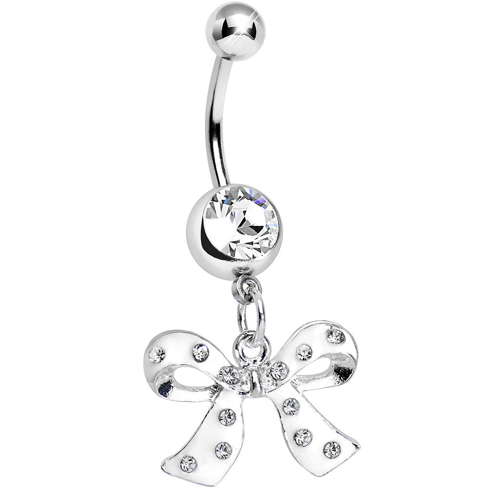 Crystalline Gem Polka Dotted Girly Bow Dangle Belly Ring