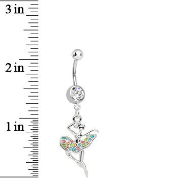 Clear Gem Multi Colored Tutu Ballerina Dangle Belly Ring