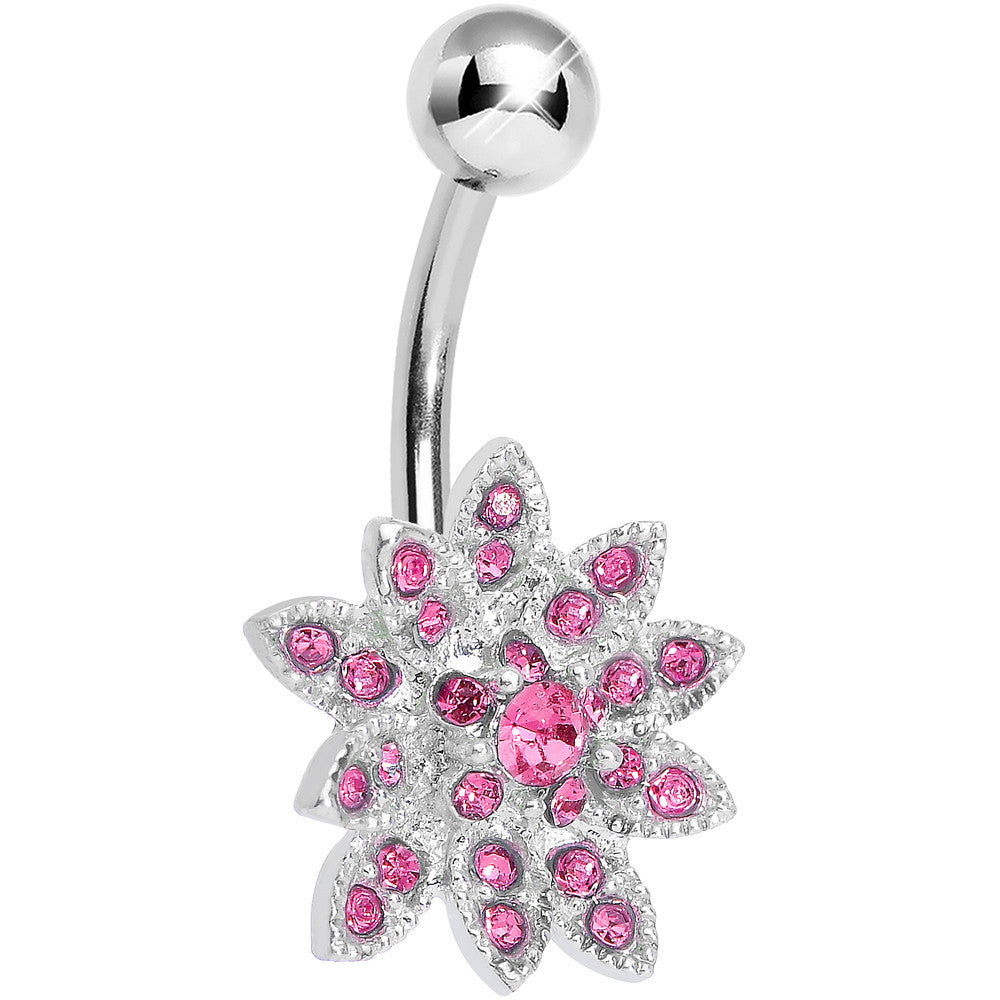 Pink Gem 3D Dazzle Flower Belly Ring