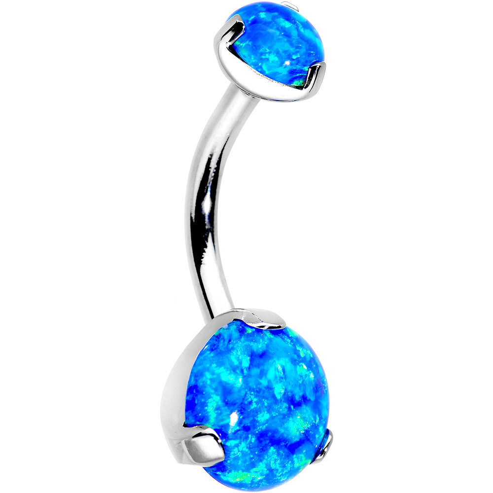 Double Blue Synthetic Opal Internally Threaded Belly Ring 3/8