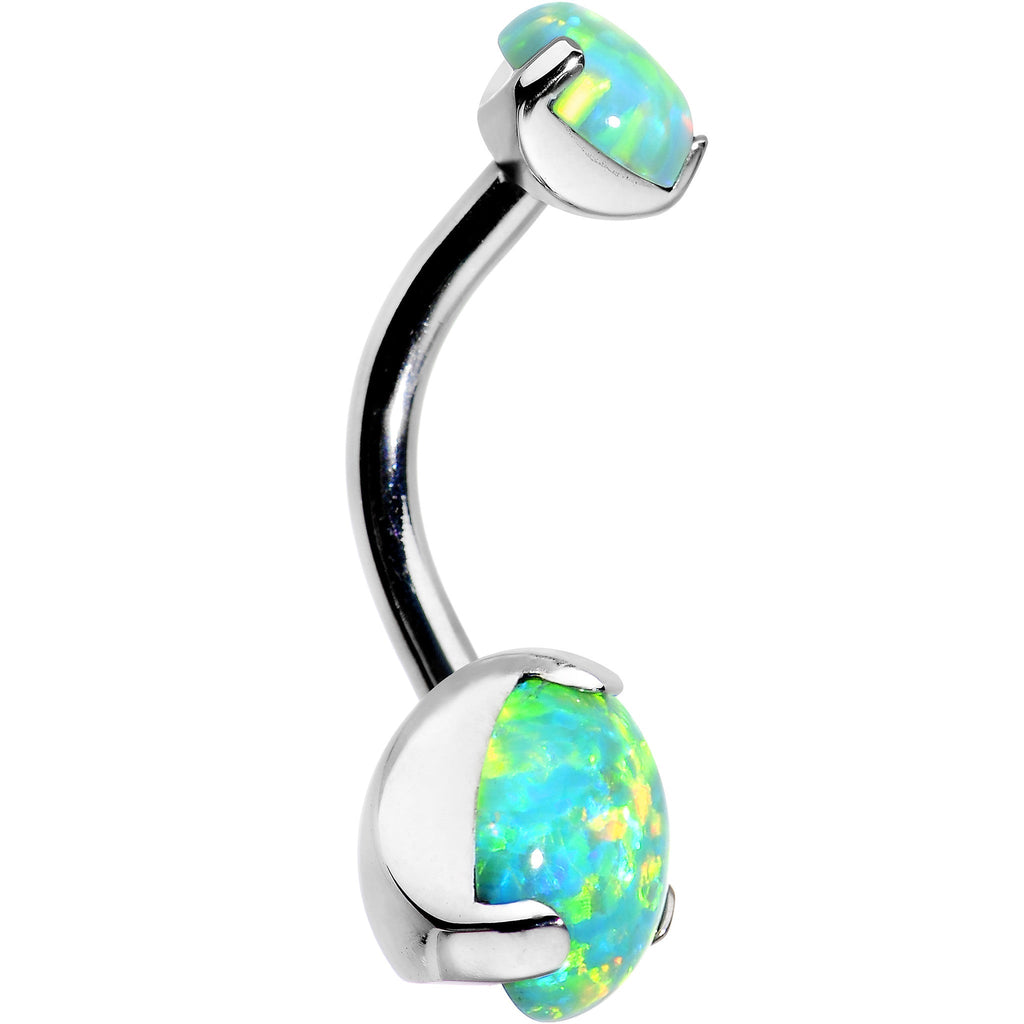 Double Green Synthetic Opal Internally Threaded Belly Ring 3/8