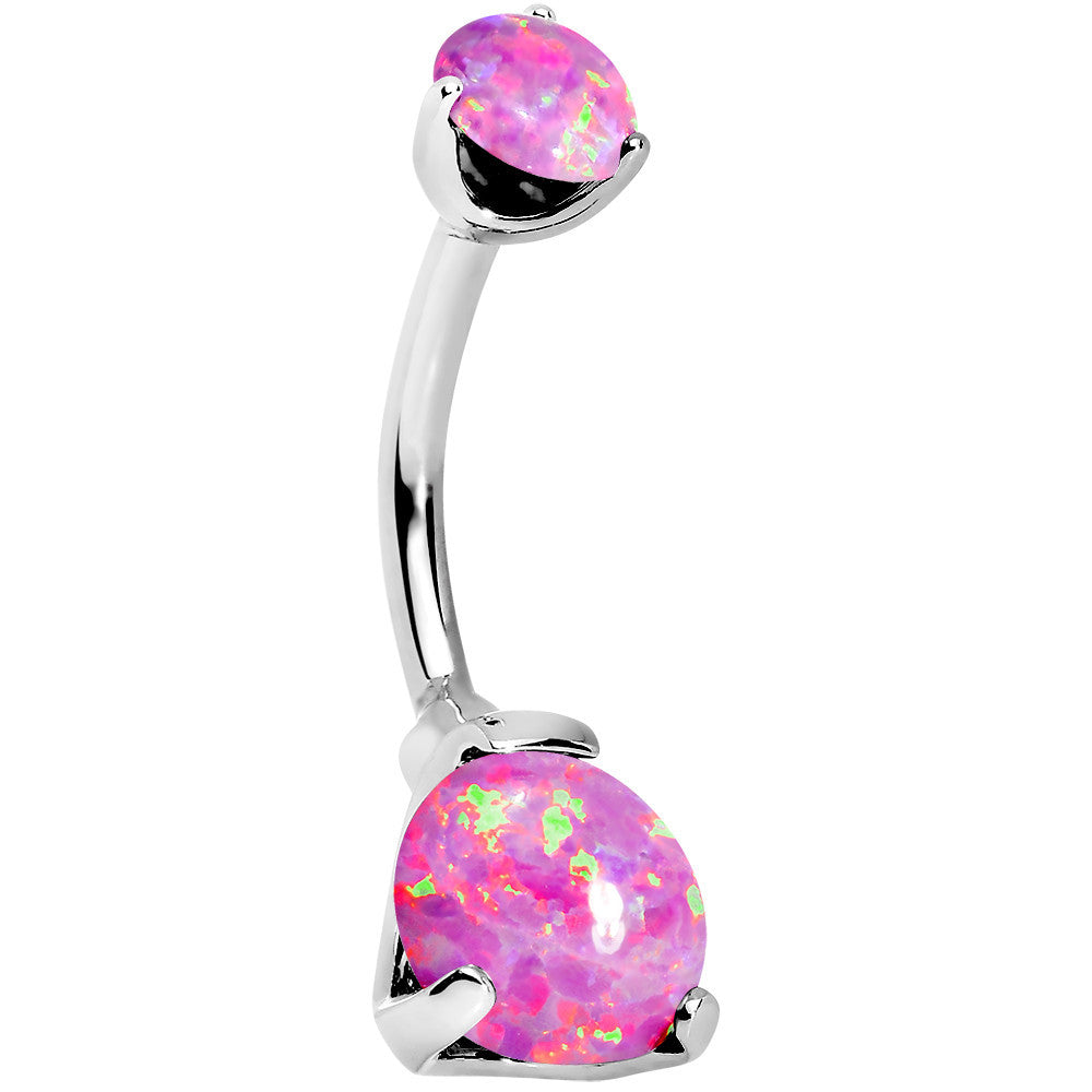 Double Pink Synthetic Opal Internally Threaded Belly Ring 3/8