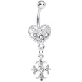 Crystalline Gem Heart with Gothic Cross Dangle Belly Ring