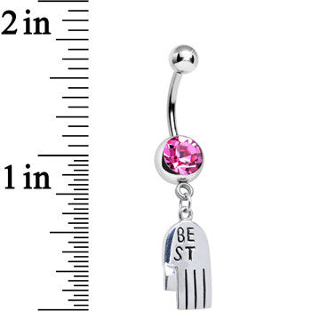 Pink Gem Holding Hands Best Friend Heart Dangle Belly Ring Set