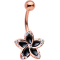 Clear Gem Rose Gold Plated Midnight Pitch Flower Belly Ring