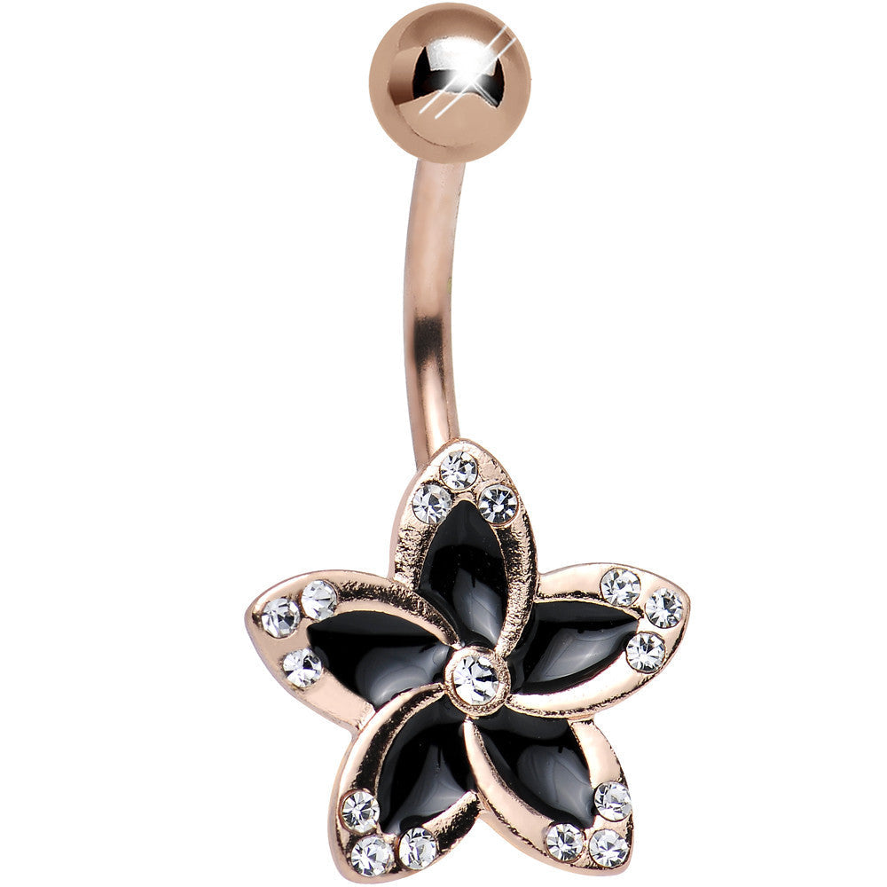 Clear Gem Rose Gold Plated Midnight Pitch Flower Belly Ring