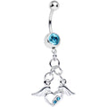 Aqua Gem Elevated Love Winged Heart Dangle Belly Ring