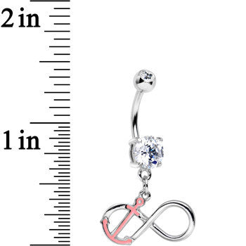 Clear Gem Sailing to Infinity Pink Anchor Dangle Belly Ring