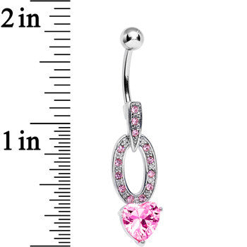 Pink Cubic Zirconia Sparkling Hollow Oval Heart Dangle Belly Ring