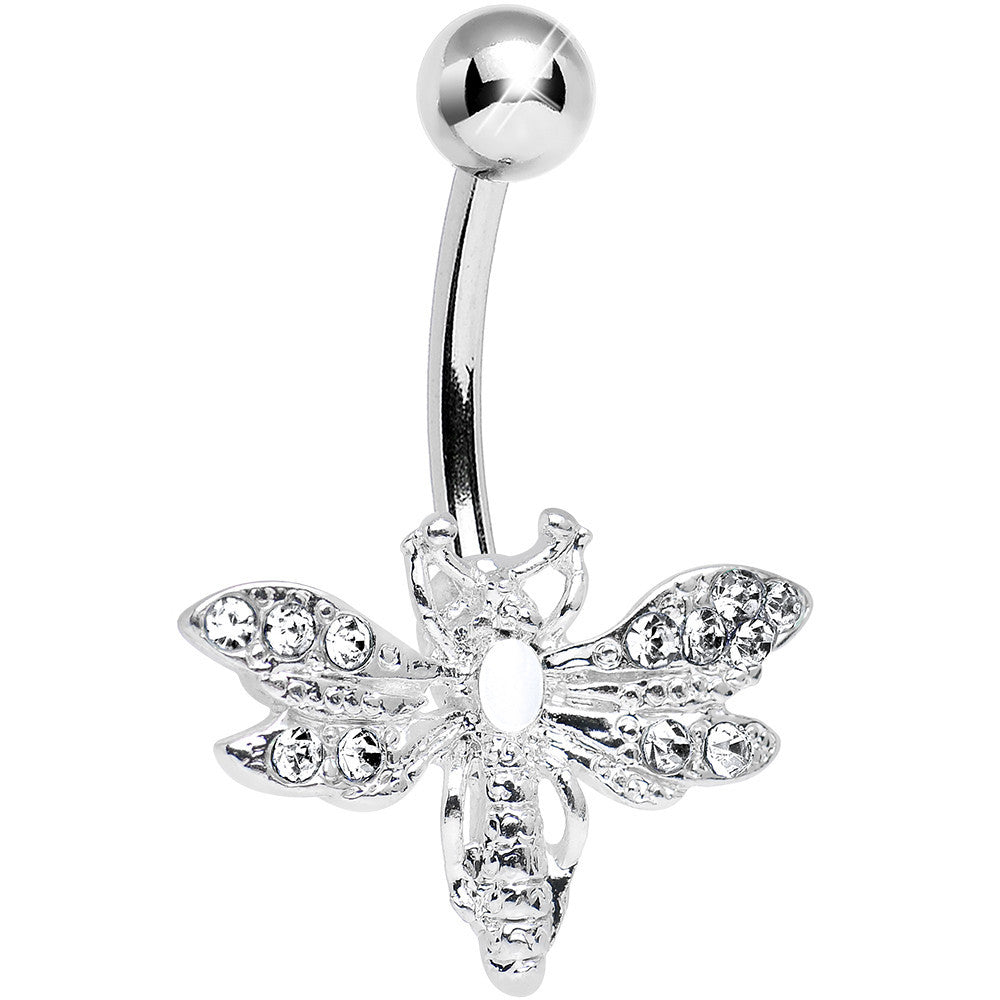 Clear Gem Flashy Flying Dragonfly Belly Ring