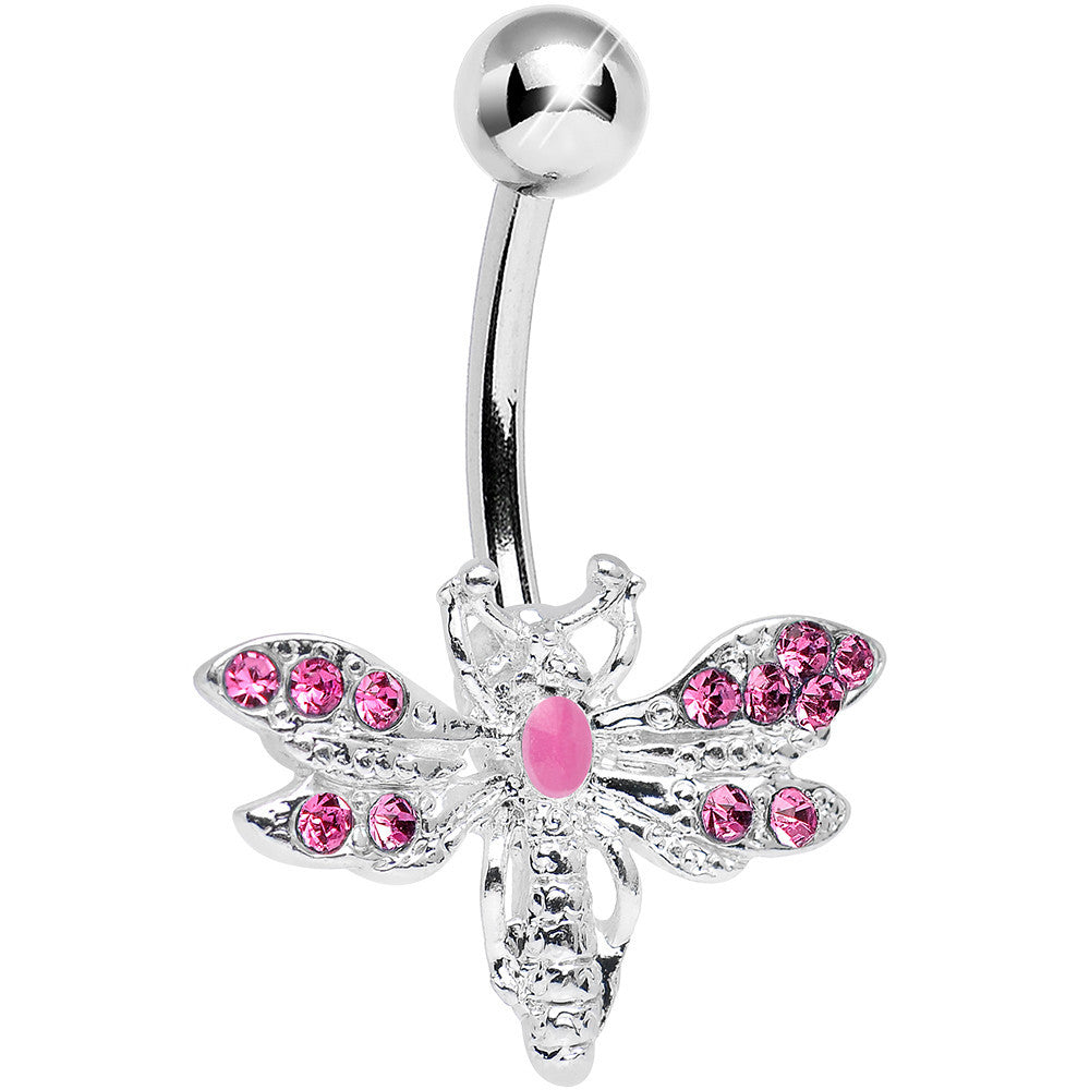 Pink Gem Flashy Flying Dragonfly Belly Ring
