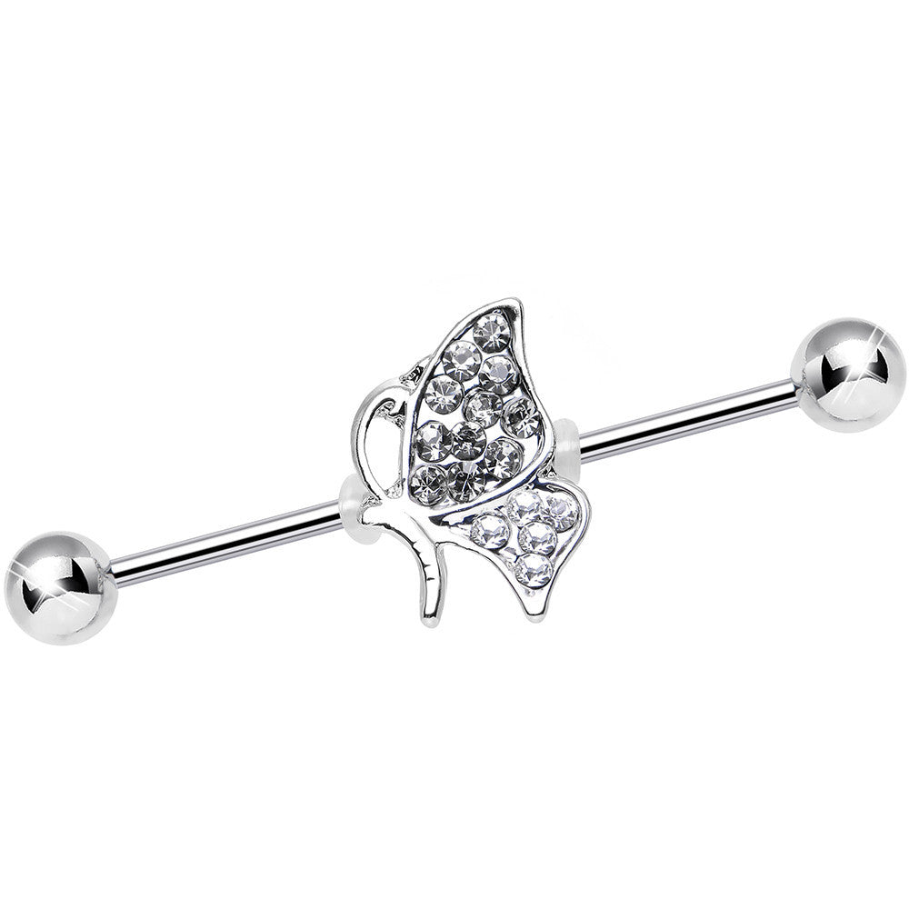 Clear Gem Sweet Sparkling Butterfly Industrial Barbell