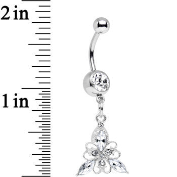 Clear Gem Thrilling Trillium Flower Dangle Belly Ring