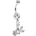 Clear Gem Princess Honeypot Bee and Flashy Flower Dangle Belly Ring