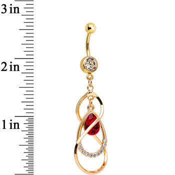 Clear Gem Gold Plated Infinity Double Teardrop Dangle Belly Ring