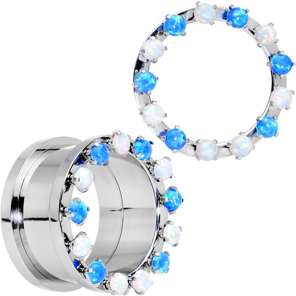 7/8 Aurora Blue Opal Gem Titanium Tunnels with Removable Dermal Tops