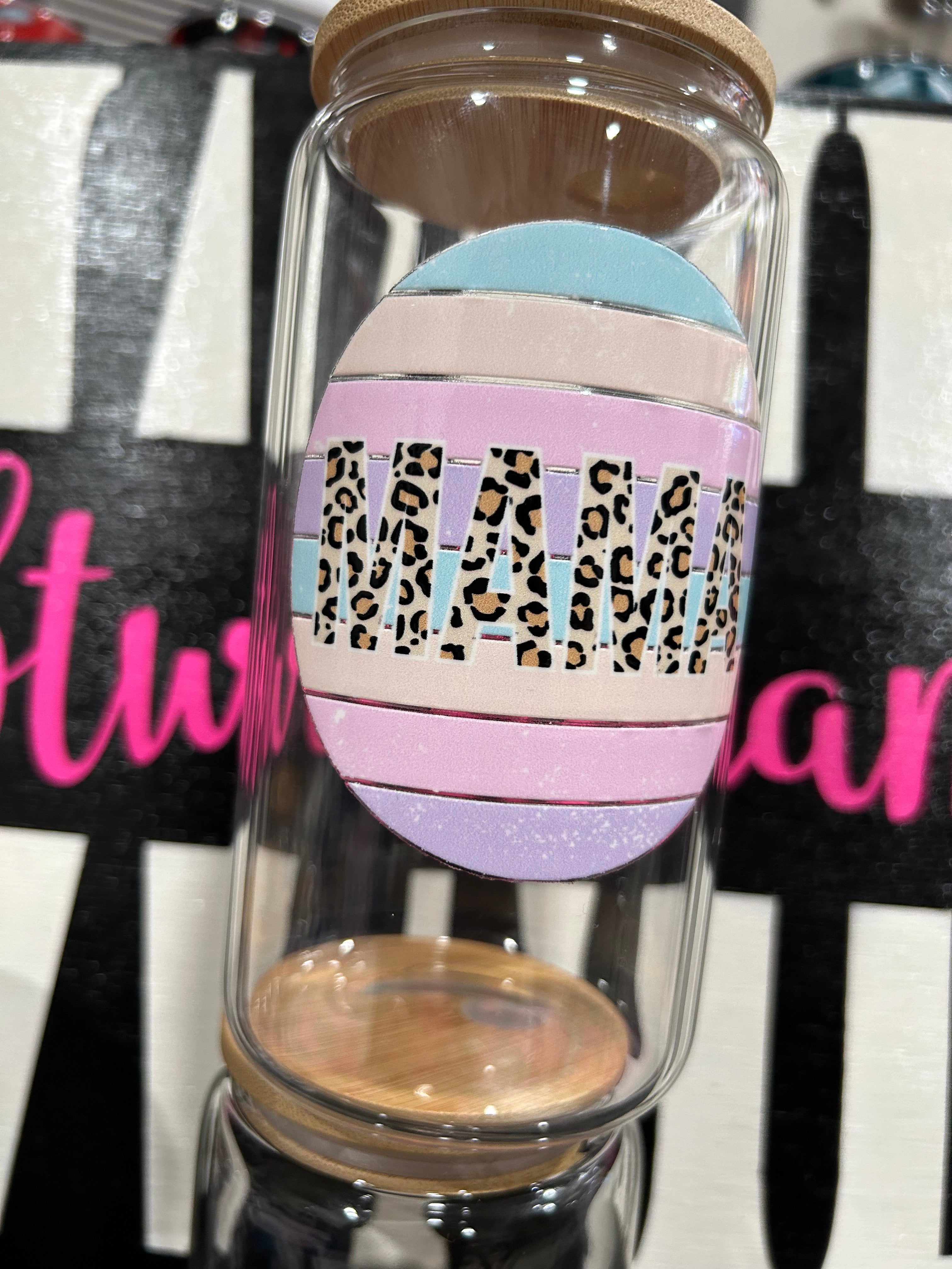 Mama Cheetah Pastels 16oz Glass Cup