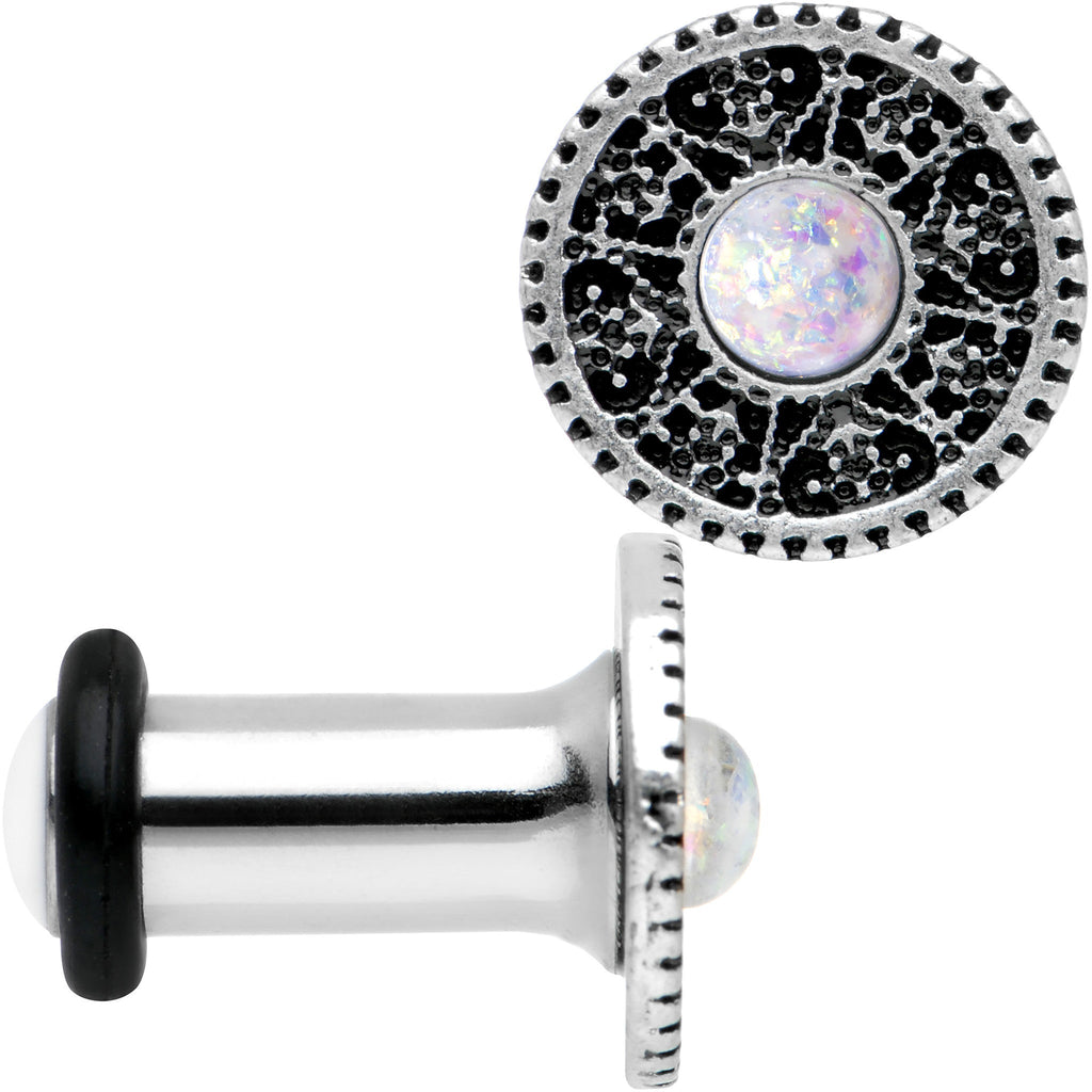 4G Stainless Steel Sky Wheel White Synthetic Opal Plug Set