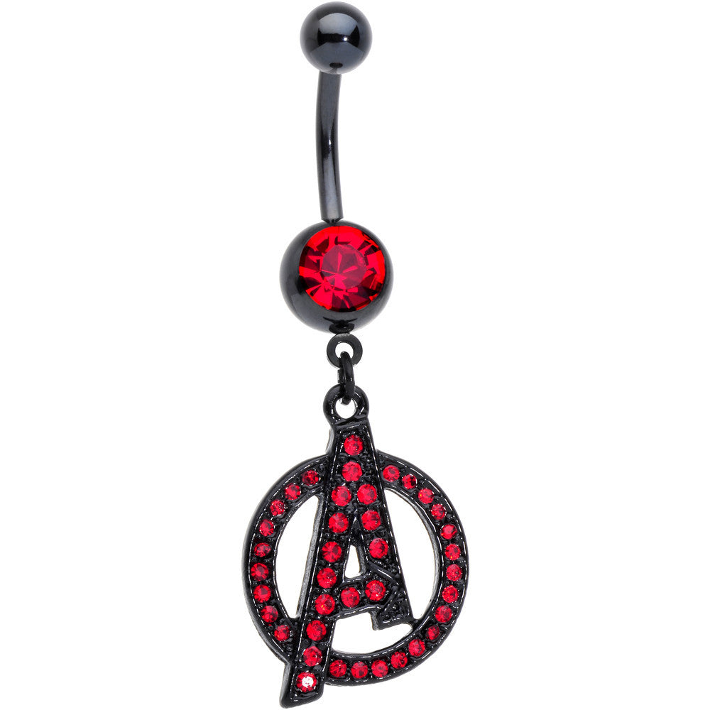 Officially Licensed Red CZ Avengers Logo Charm Dangle Belly Ring