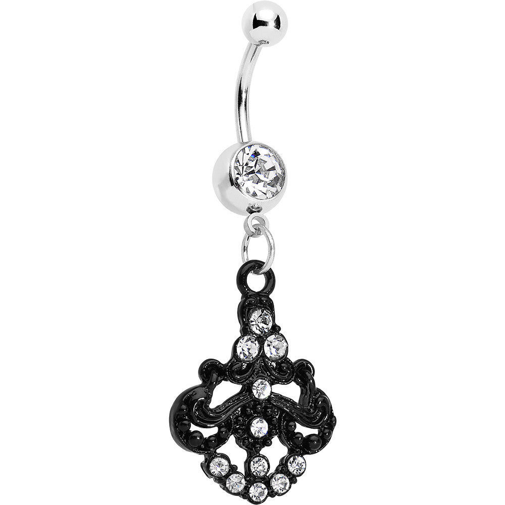 Clear Czech Stone Black Baroque Empress Dangle Belly Ring