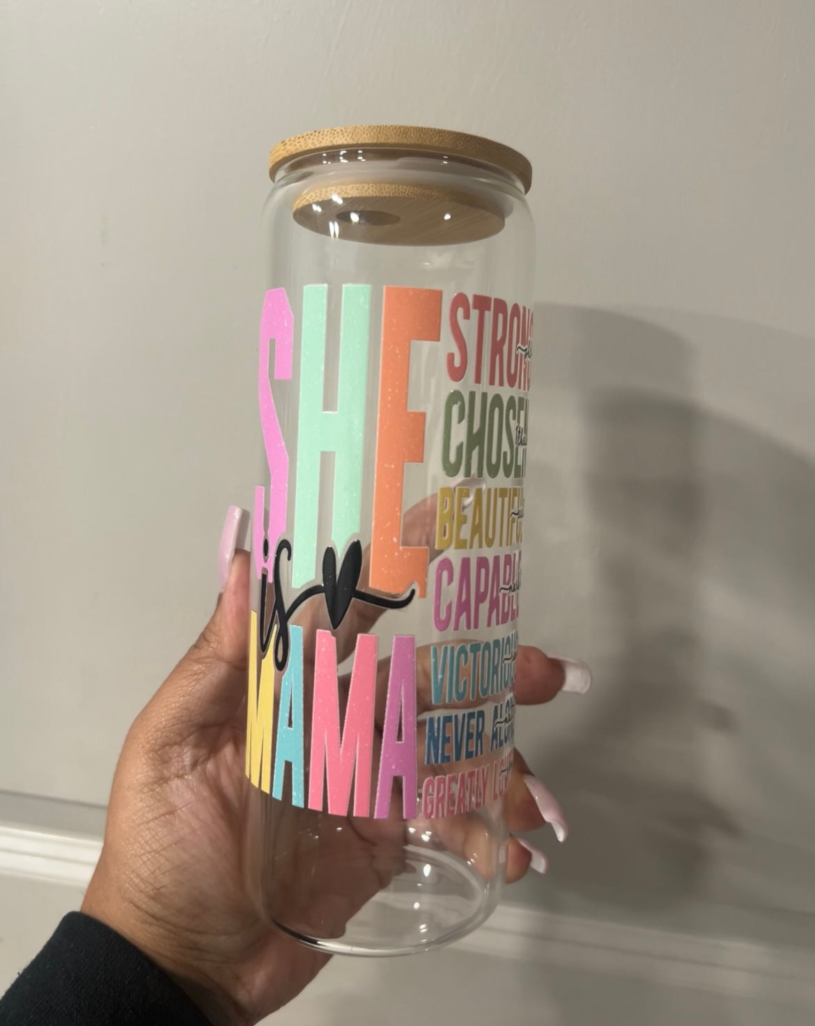 She is Mama Bible verse edition 24oz glass cup