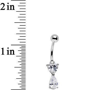 Clear Gem Stainless Steel Teardrop Heart Belly Ring