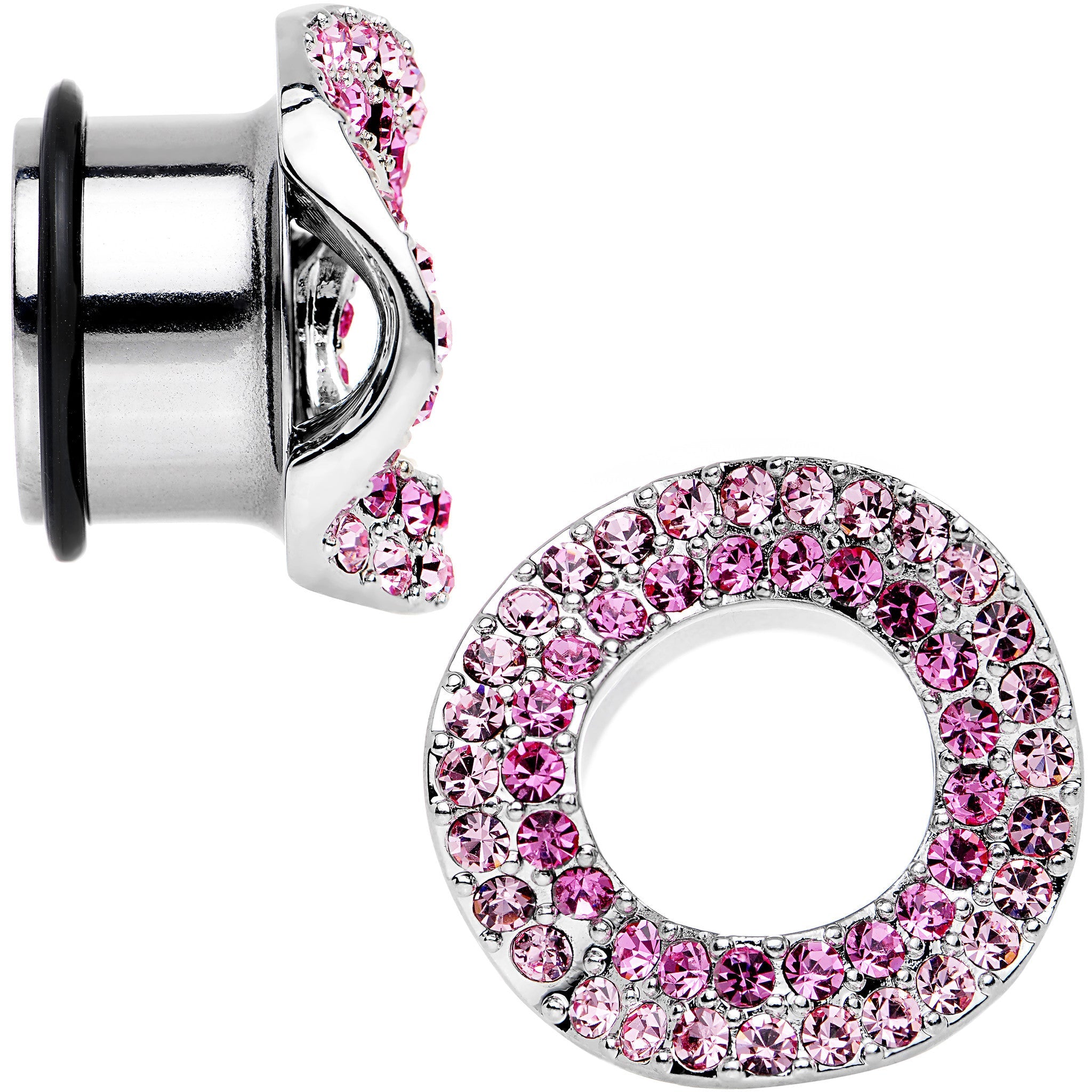 5/8 Pink Gem Steel Warp Ring Single Flare Tunnel Plug Set