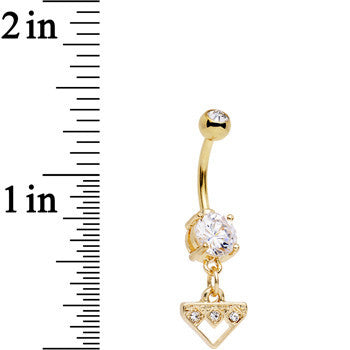 Clear Gem Gold Plated Steel Triangular Shield Dangle Belly Ring