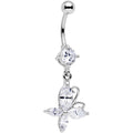 Clear Gem Butterfly Prong Set Dangle Belly Ring