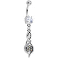 Clear Gem White Faux Opal Wistfully Twisted Dangle Belly Ring