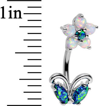 Clear Aqua Faux Opal Flourishing Flower Double Mount Belly Ring