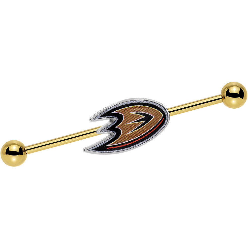 Licensed NHL Gold Anodized Anaheim Ducks Logo Industrial Barbell 38mm