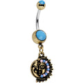 Faux Turquoise Southwestern Fun with Moon and Sun Dangle Belly Ring