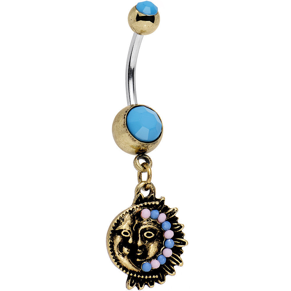 Faux Turquoise Southwestern Fun with Moon and Sun Dangle Belly Ring