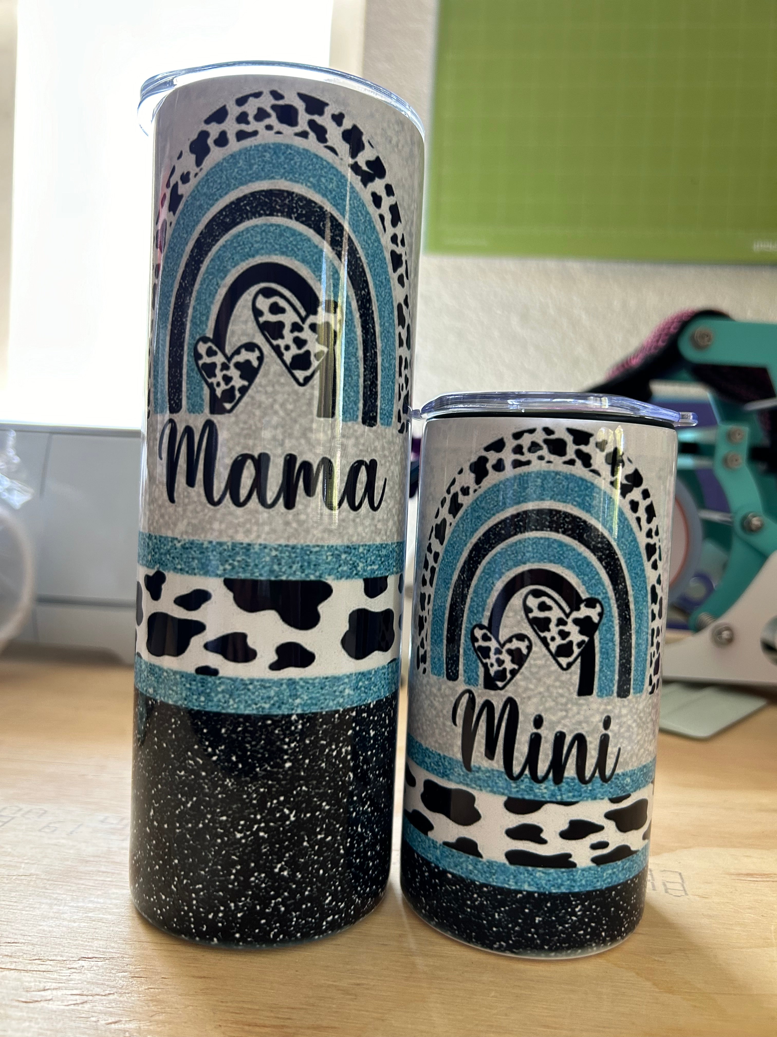 Mama and Mini Cow print Rainbow Tumbler set