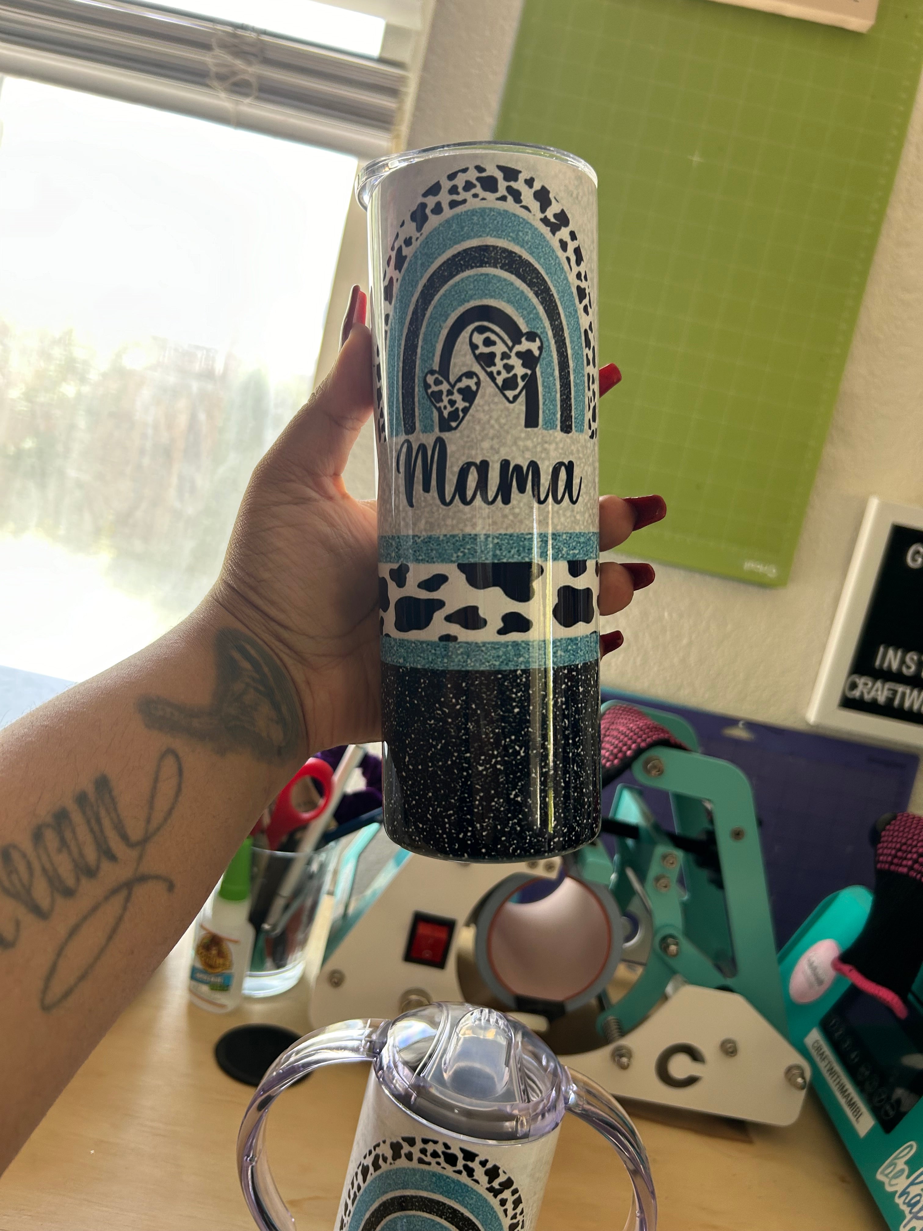 Mama and Mini Cow print Rainbow Tumbler set