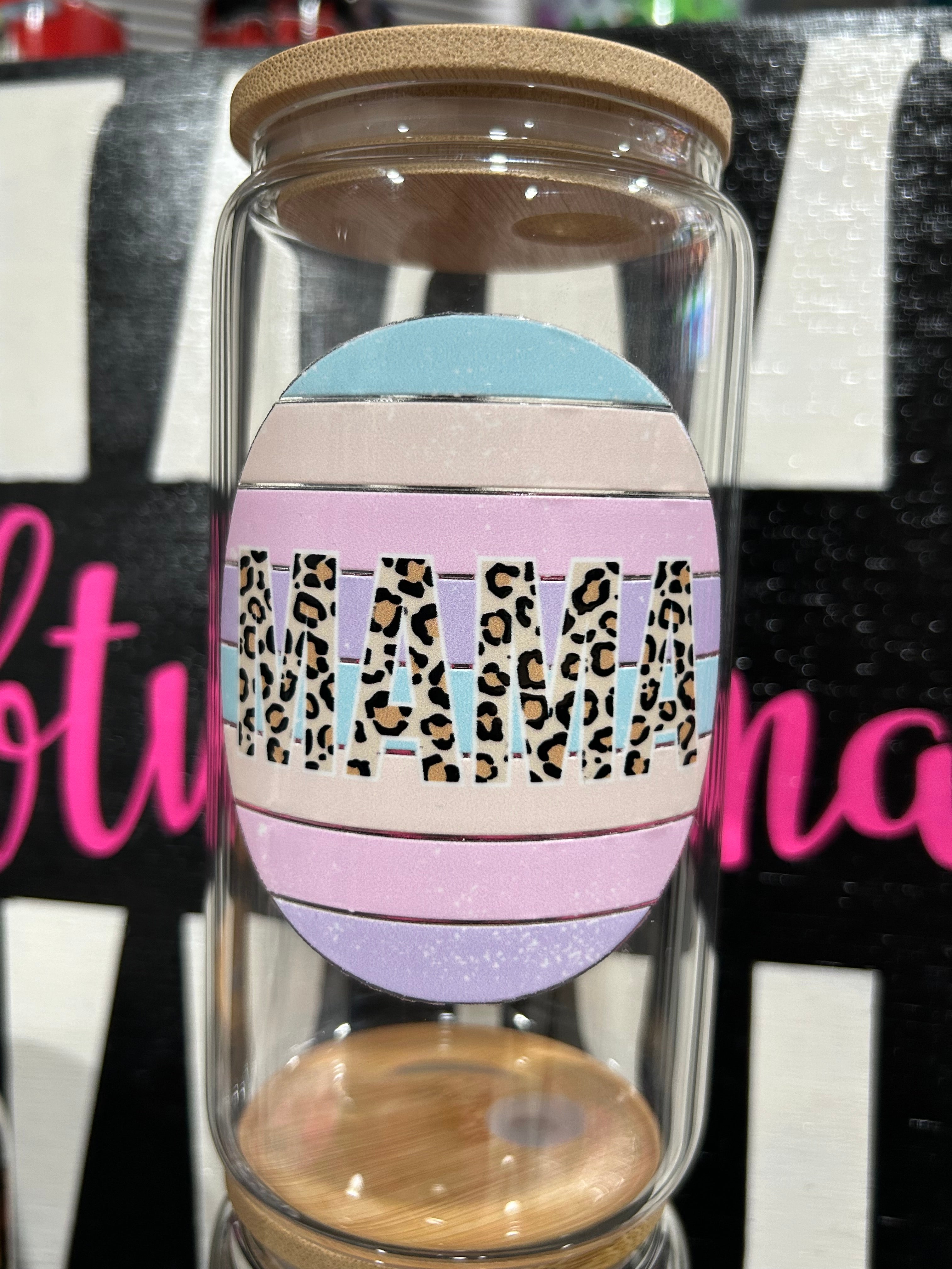 Mama Cheetah Pastels 16oz Glass Cup