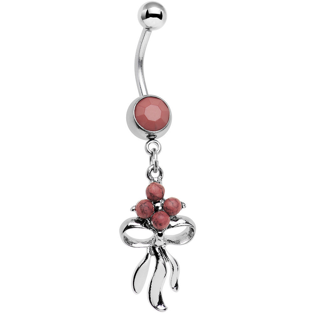 Rose Flower Faux Turquoise Southwestern Bundle and Bow Dangle Belly Ring