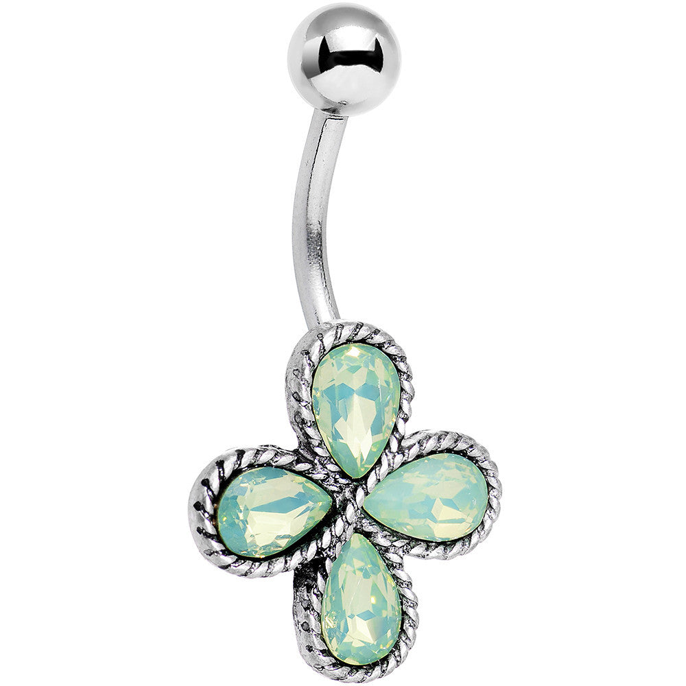 Light Green Faux Opal Quartet Flower Belly Ring