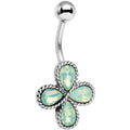 Light Green Faux Opal Quartet Flower Belly Ring