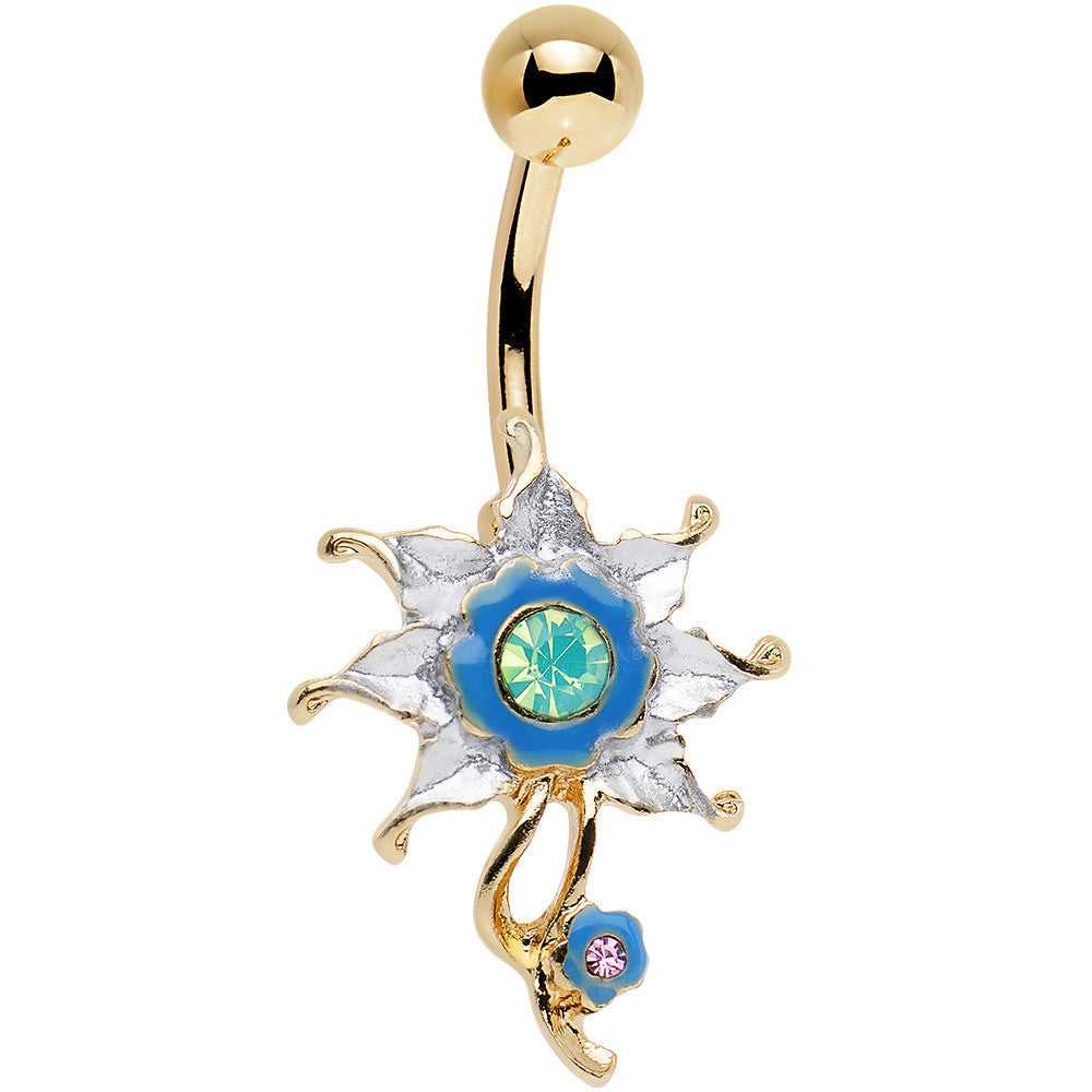 Green Faux Opal Gold PVD Multicolor Pretty Power Flower Belly Ring