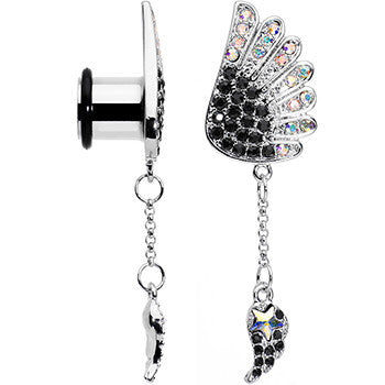 00G Aurora Black Gem Arial Angel Wings Dangle Plug Set