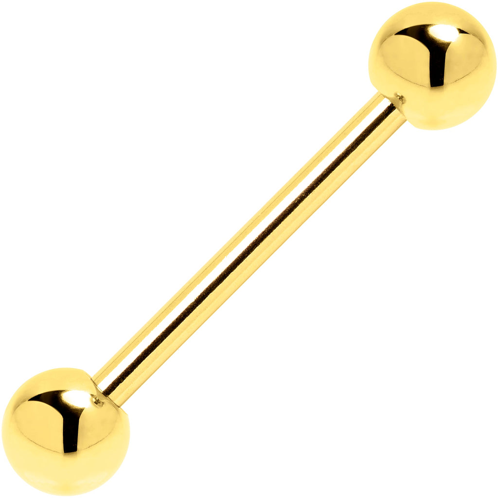 Solid 14k Yellow Gold Barbell Tongue Ring 14G 5/8 5mm
