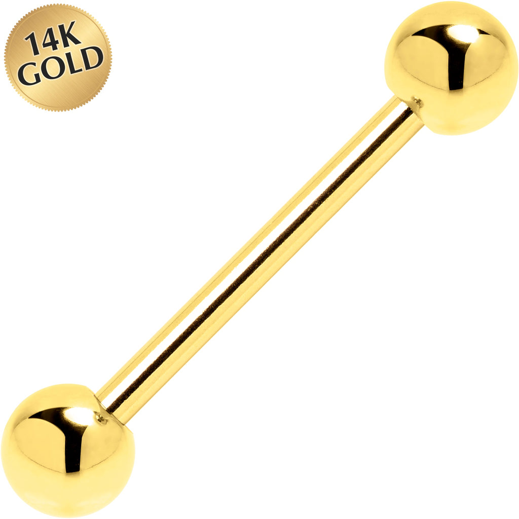 Solid 14k Yellow Gold Barbell Tongue Ring 14G 5/8 5mm