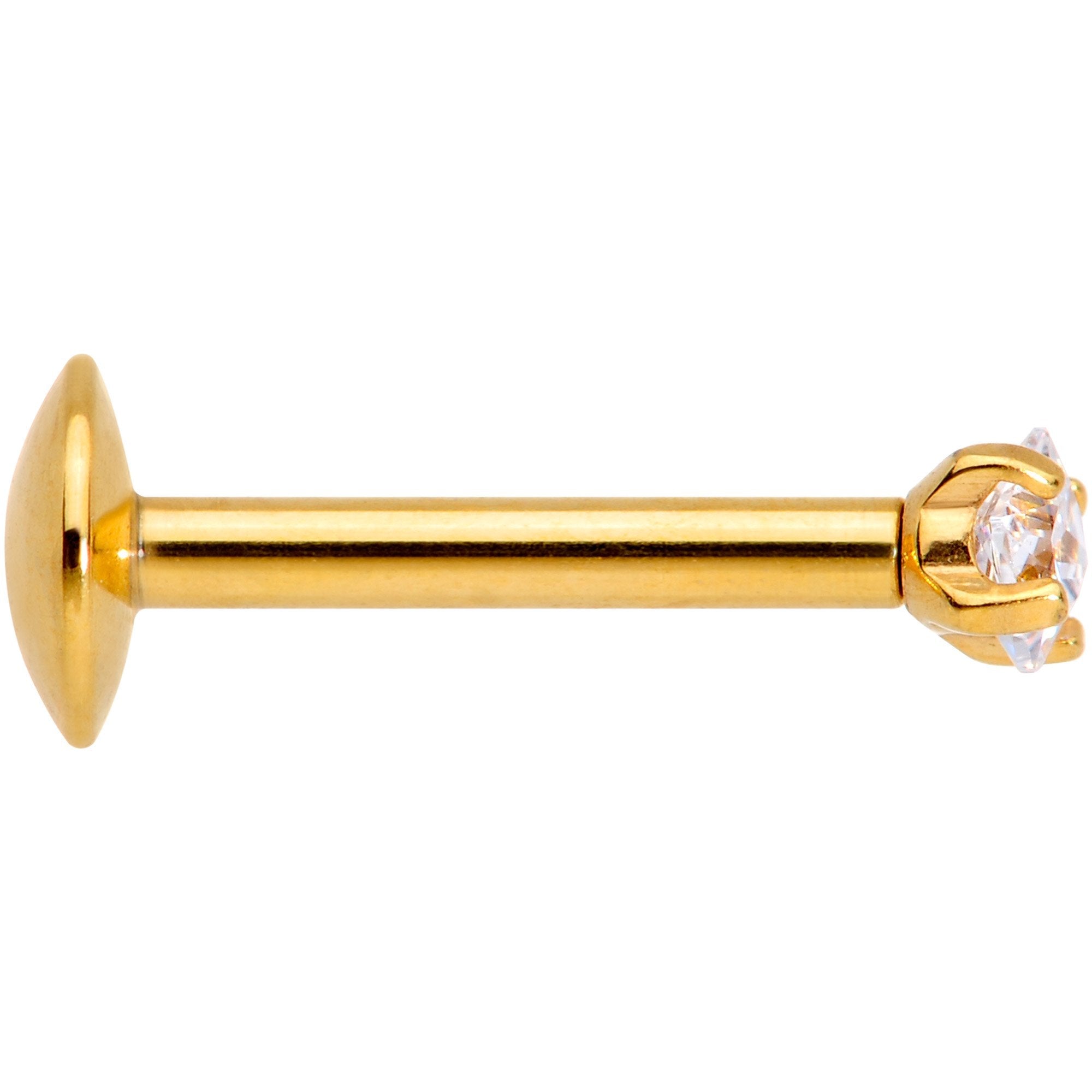 5/16 Clear Square CZ Gold PVD Internally Threaded Labret Monroe